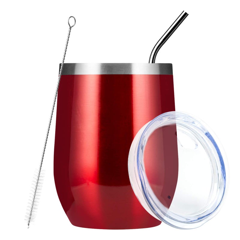MEWAY Stemless 12oz Wine Tumbler Glasses with Lid -Insulated Double Wall Vacuum Stainless Steel Travel Tumbler with Straw,for Woman Under 10 dollars (Burgundy,1) - Image 1